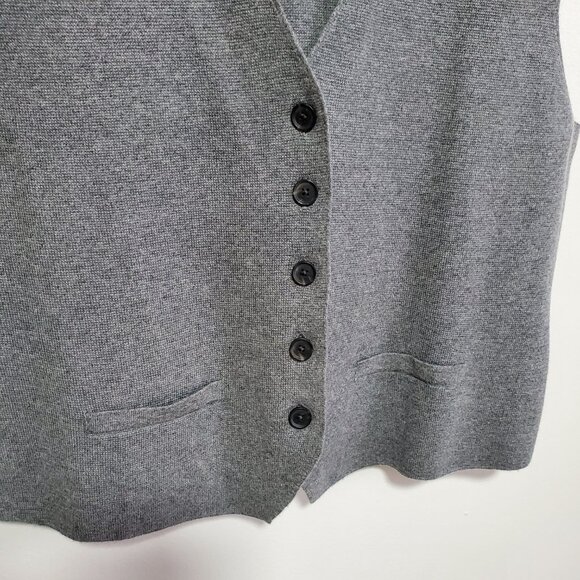 GAP CashSoft Sweater Vest Button Front V-Neck Textured Knit Grey Women's Medium - Picture 4 of 10